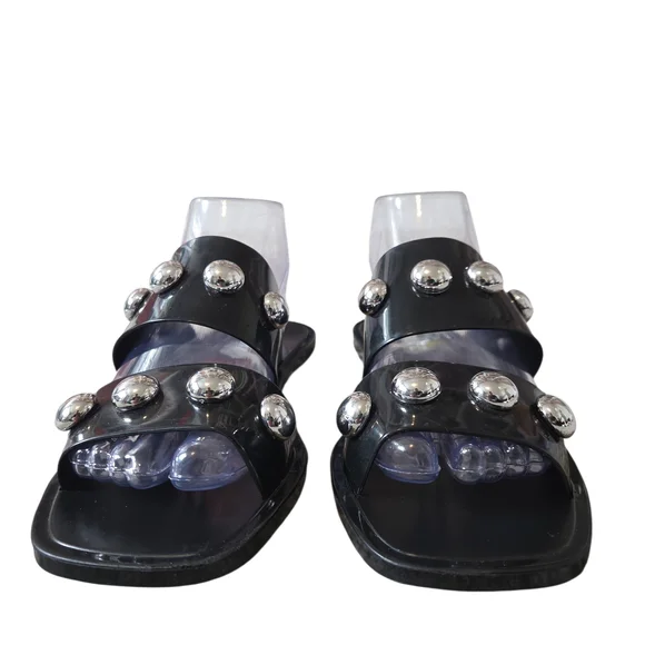 SCHUTZ Lizzie Studded Black Jelly Sandals 9 - Picture 4 of 13